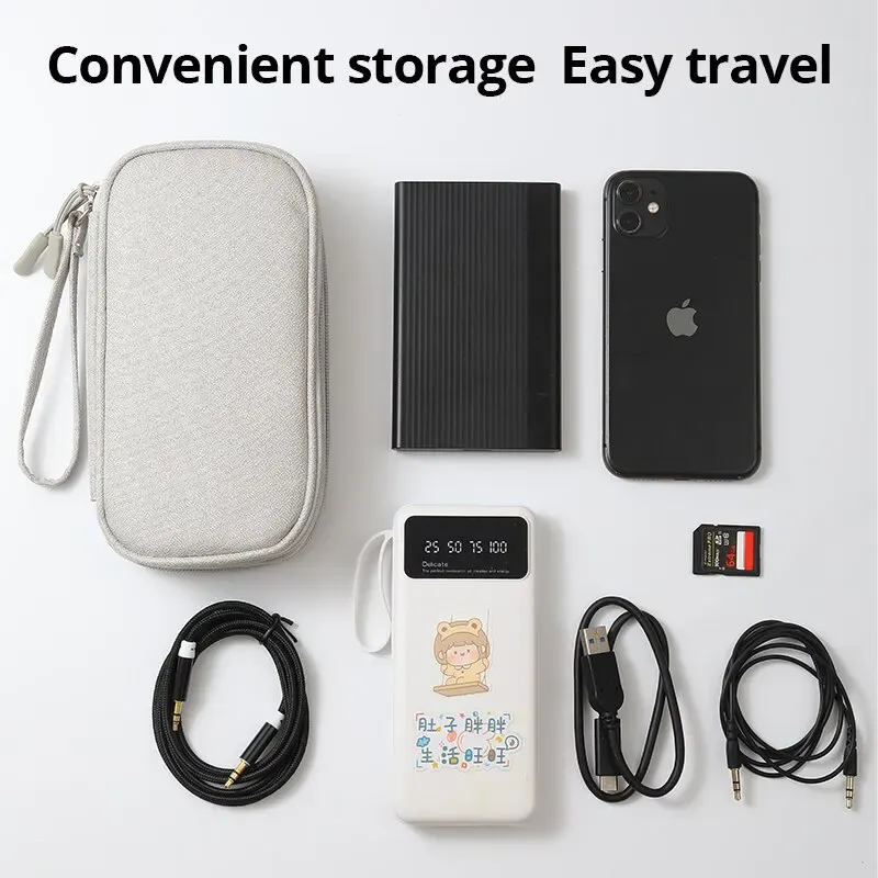Pochette de rangement portable pour accessoires numériques : câbles USB, écouteurs et chargeur, format voyage 2