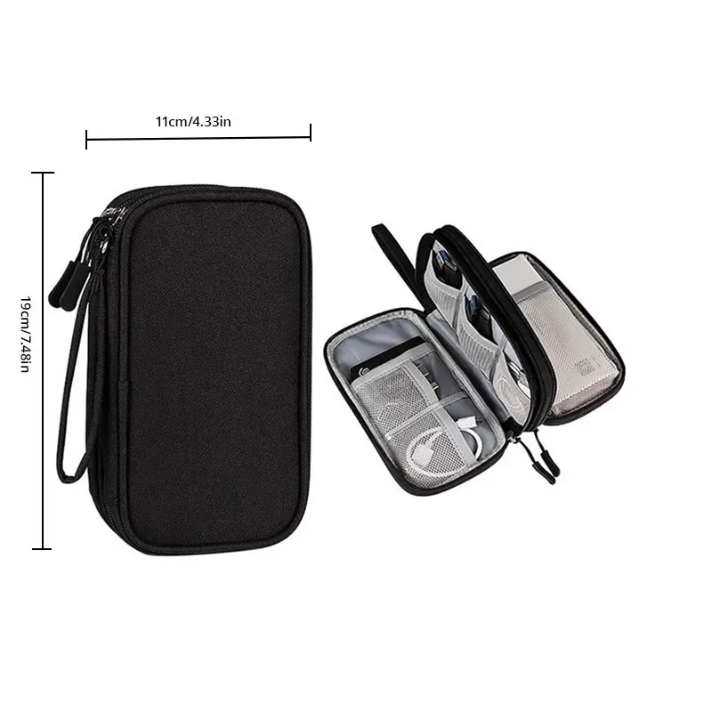 Pochette de rangement portable pour accessoires numériques : câbles USB, écouteurs et chargeur, format voyage 9