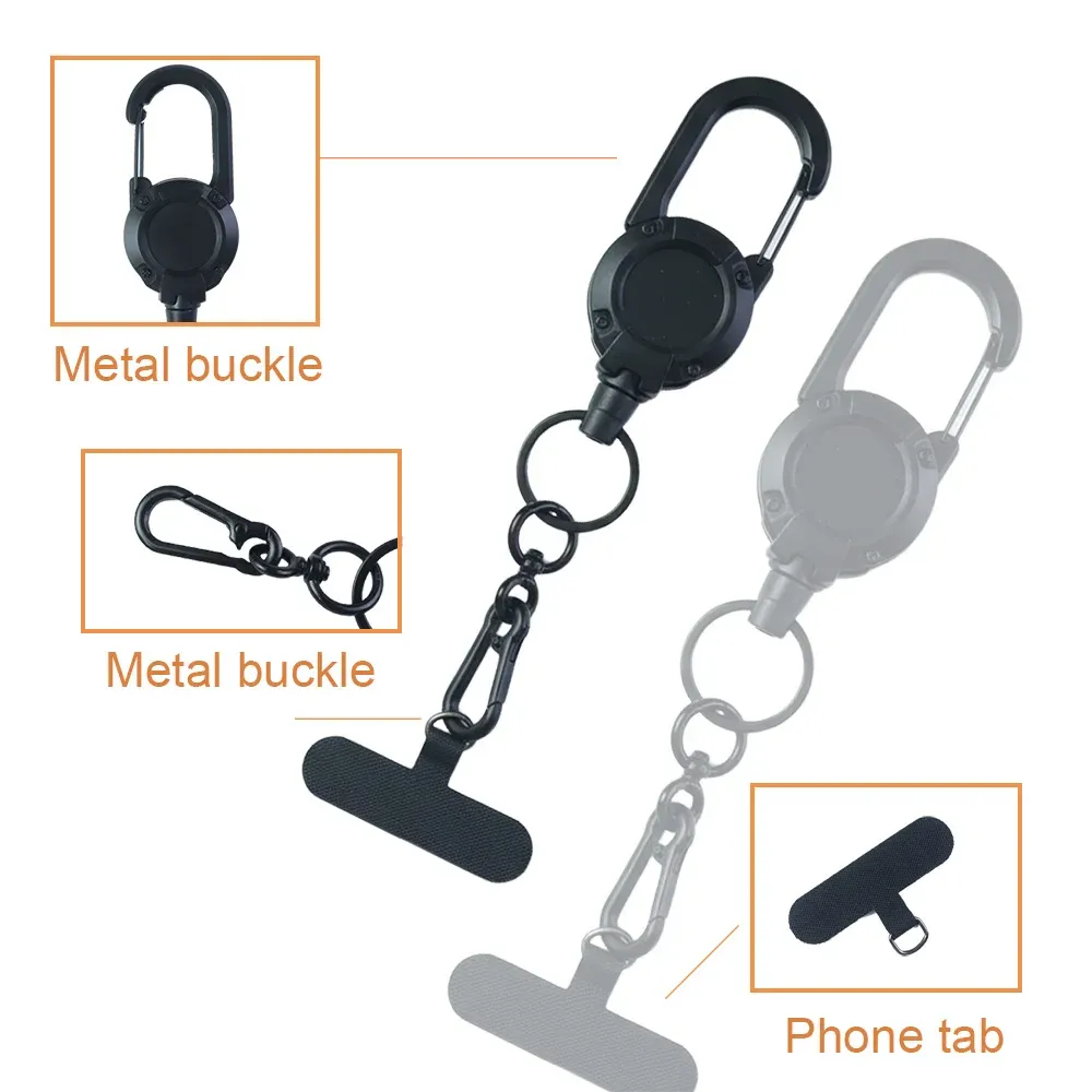Cordon rétractable pour téléphone avec mousqueton multifonction Xyun, porte-badge et boucle de fixation 6