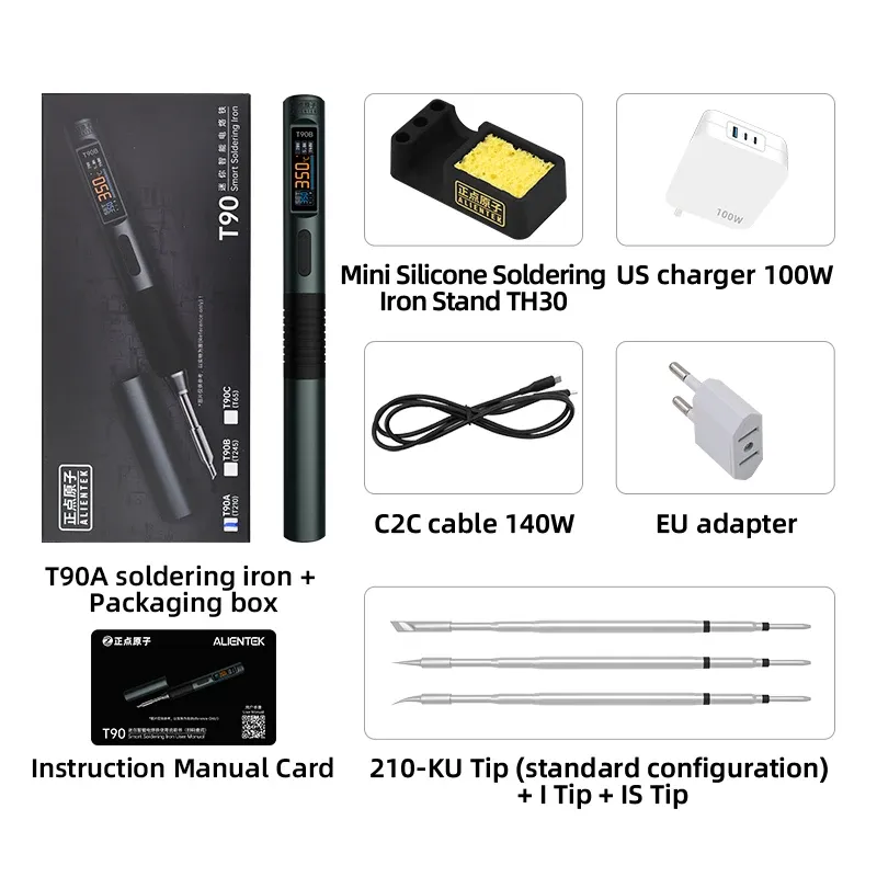 ALIENTEK T90 Fer à souder intelligent PD 3.1 140 W, écran numérique portable, 80 à 450 °C, kit de réparation de précision pour circuits imprimés 9