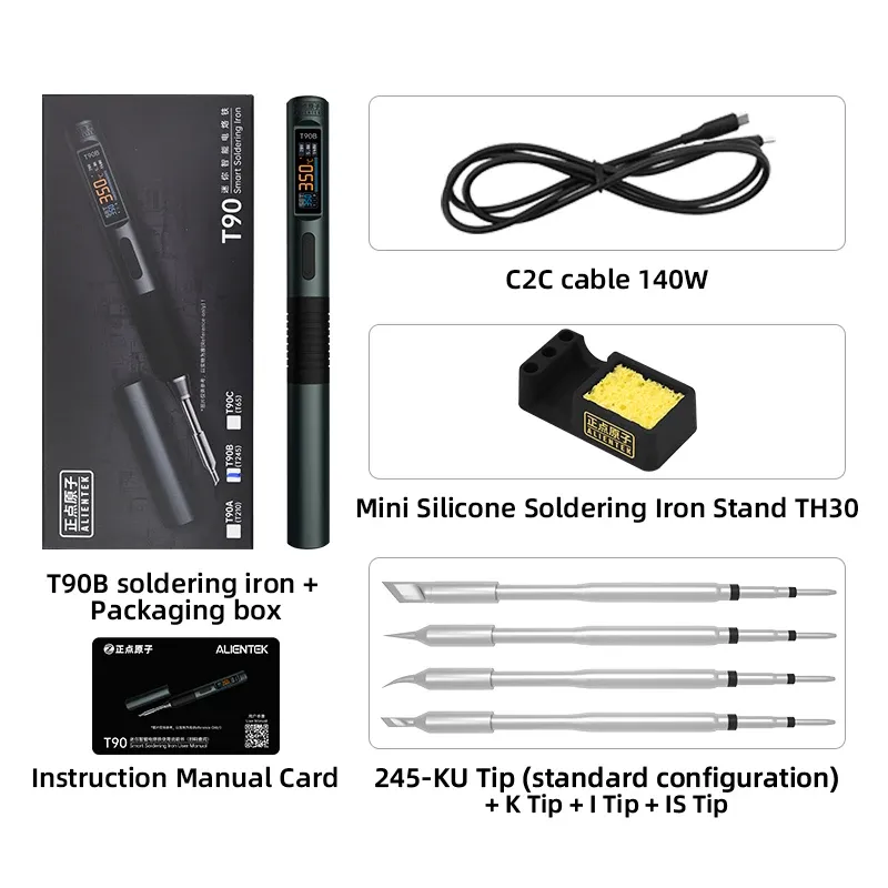ALIENTEK T90 Fer à souder intelligent PD 3.1 140 W, écran numérique portable, 80 à 450 °C, kit de réparation de précision pour circuits imprimés 11