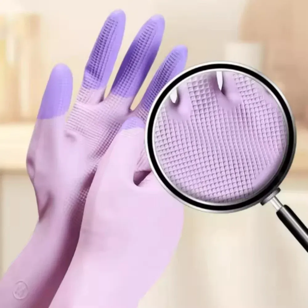 Gants de nettoyage en silicone pour la vaisselle, antidérapants, longs, réutilisables et durables 2