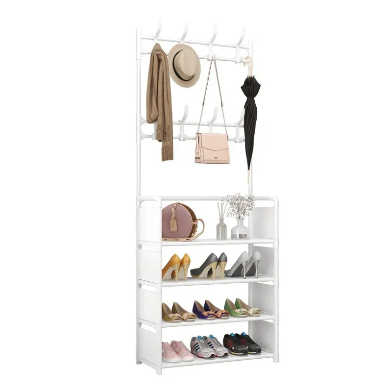 Porte-manteau et range-chaussures en métal à 4/5 niveaux avec 8 crochets, pour salon, chambre, bureau 5