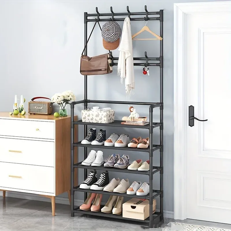 Organisateur de rangement de chaussures et porte-manteau en métal