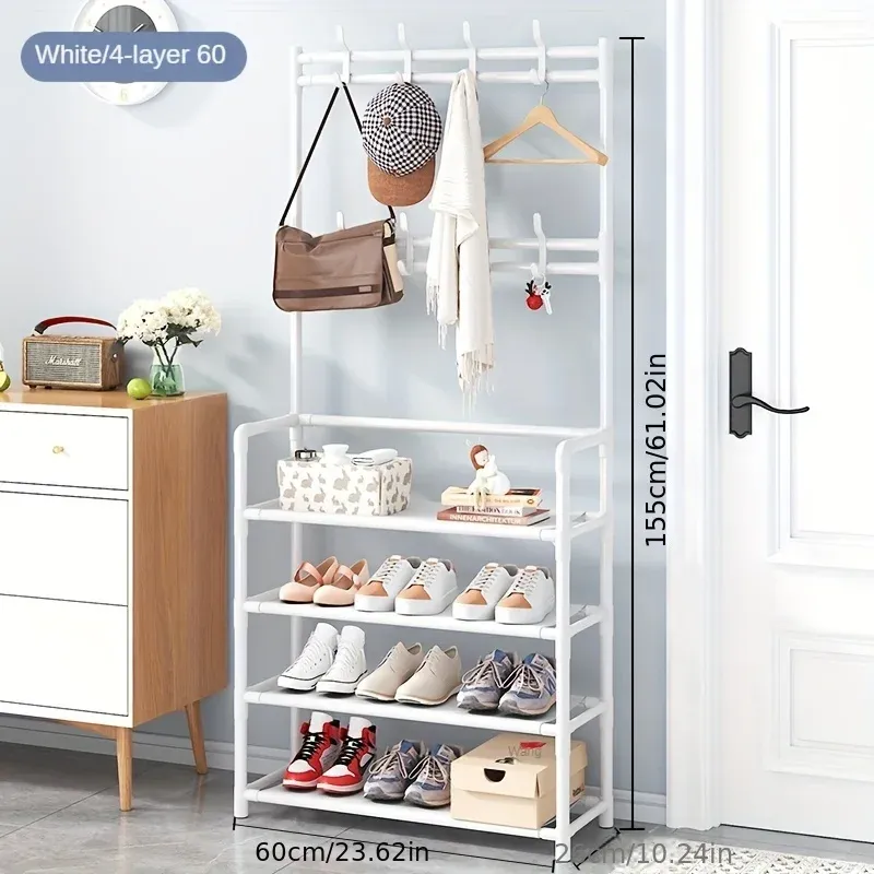 Porte-manteau et range-chaussures en métal à 4/5 niveaux avec 8 crochets, pour salon, chambre, bureau 7