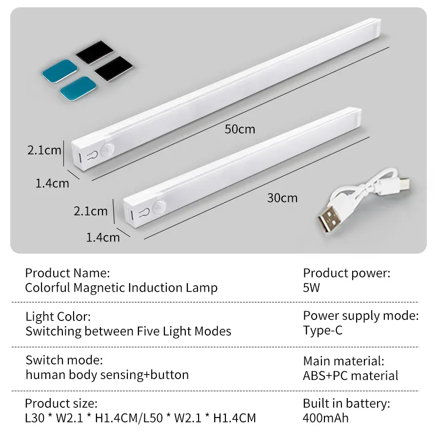 Veilleuse LED rechargeable à détecteur de mouvement magnétique, éclairage RVB dégradé pour armoire et cuisine 6