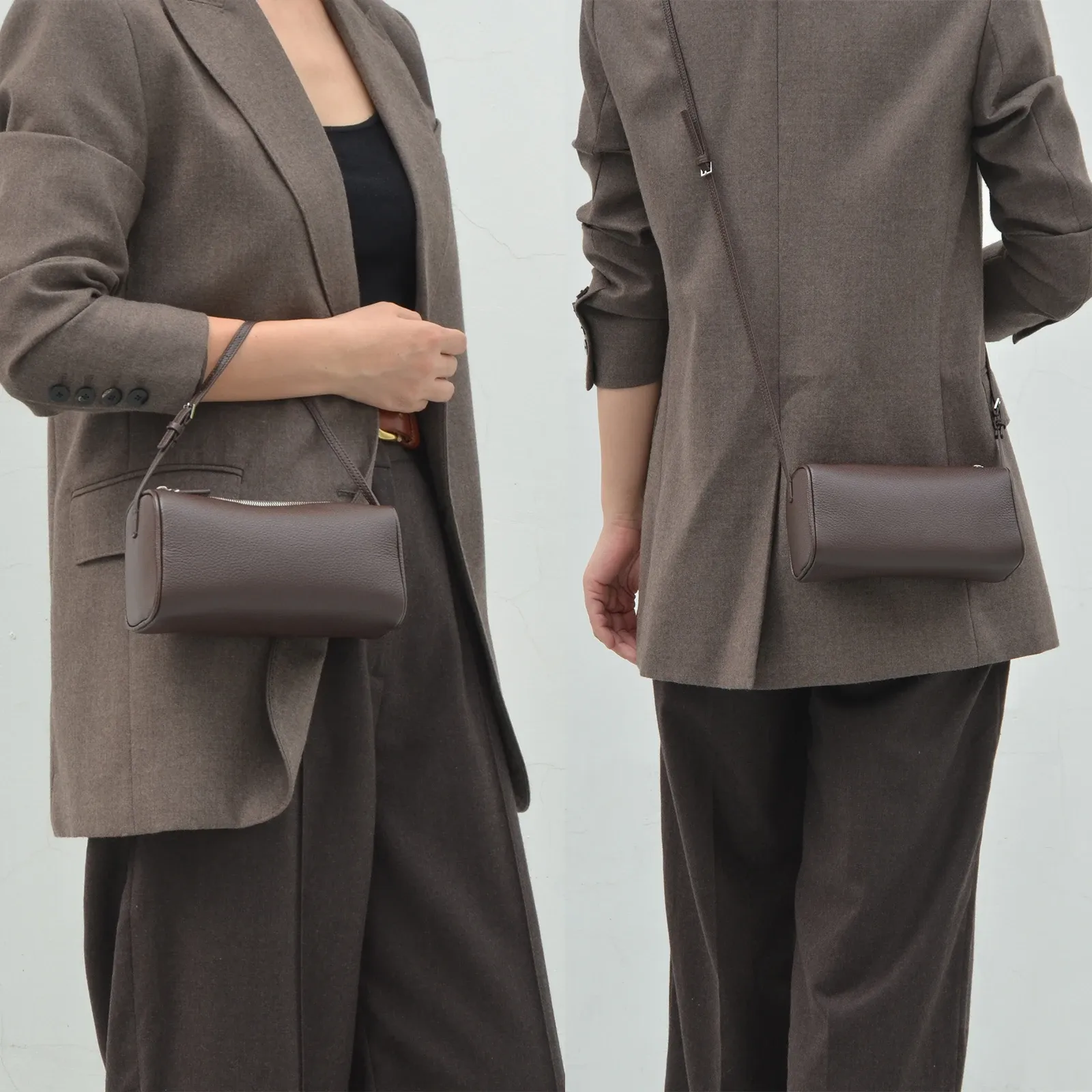 Matna Mini sac à main en cuir véritable pour femme, en cuir de veau entièrement grainé, sac bandoulière en forme de tonneau à bandoulière initiée 2