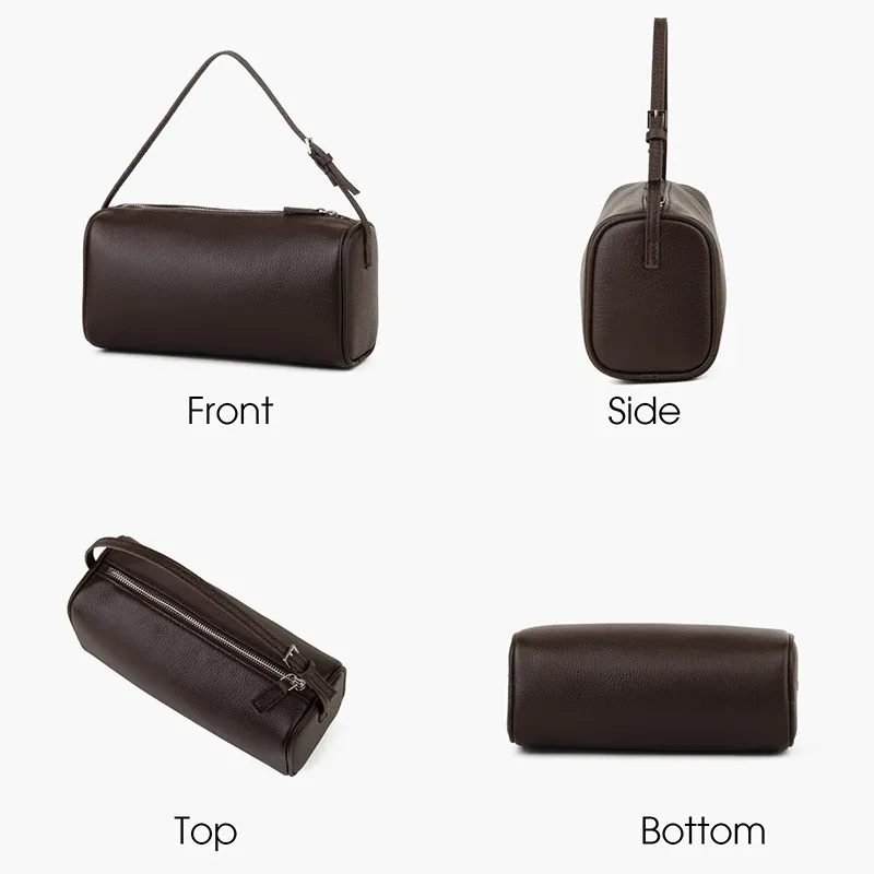Matna Mini sac à main en cuir véritable pour femme, en cuir de veau entièrement grainé, sac bandoulière en forme de tonneau à bandoulière initiée 4