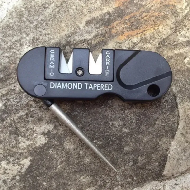 Aiguiseur de couteau miniature 4 en 1 en carbure de tungstène et céramique, outil multifonction pour le camping en plein air 6
