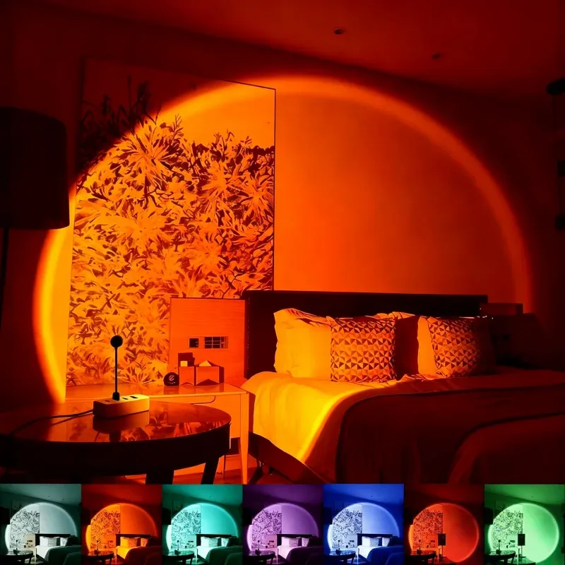 Lampe de projection coucher de soleil USB, lumière d'ambiance pour chambre, salon, photographie, décoration murale, fête d'anniversaire - Image 1