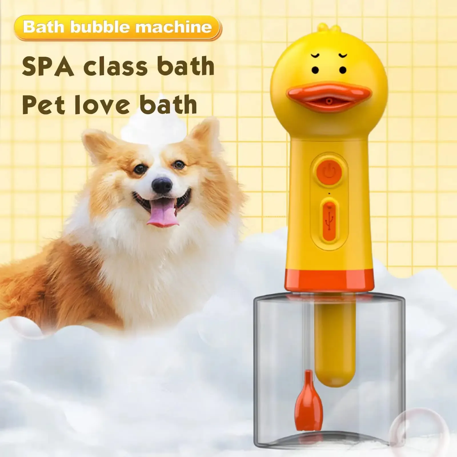 Distributeur de savon moussant électrique pour canard jaune, distributeur automatique de savon à main, pour chat et chien, accessoires de bain pour animaux de compagnie 4