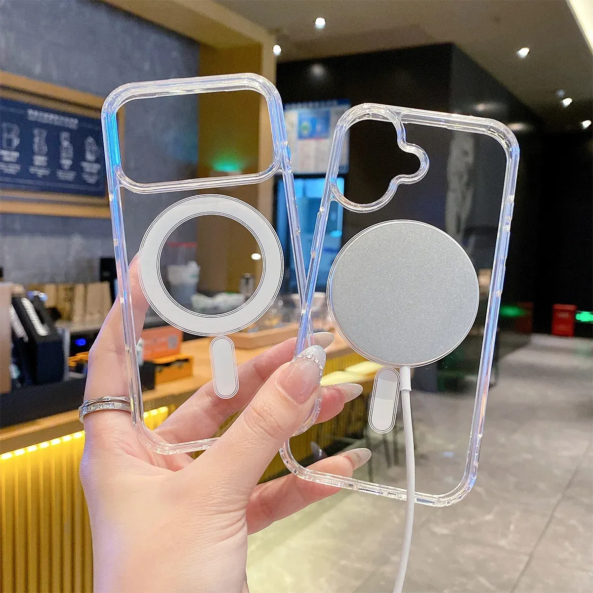 Coque transparente MagSafe pour iPhone, compatibilité magnétique