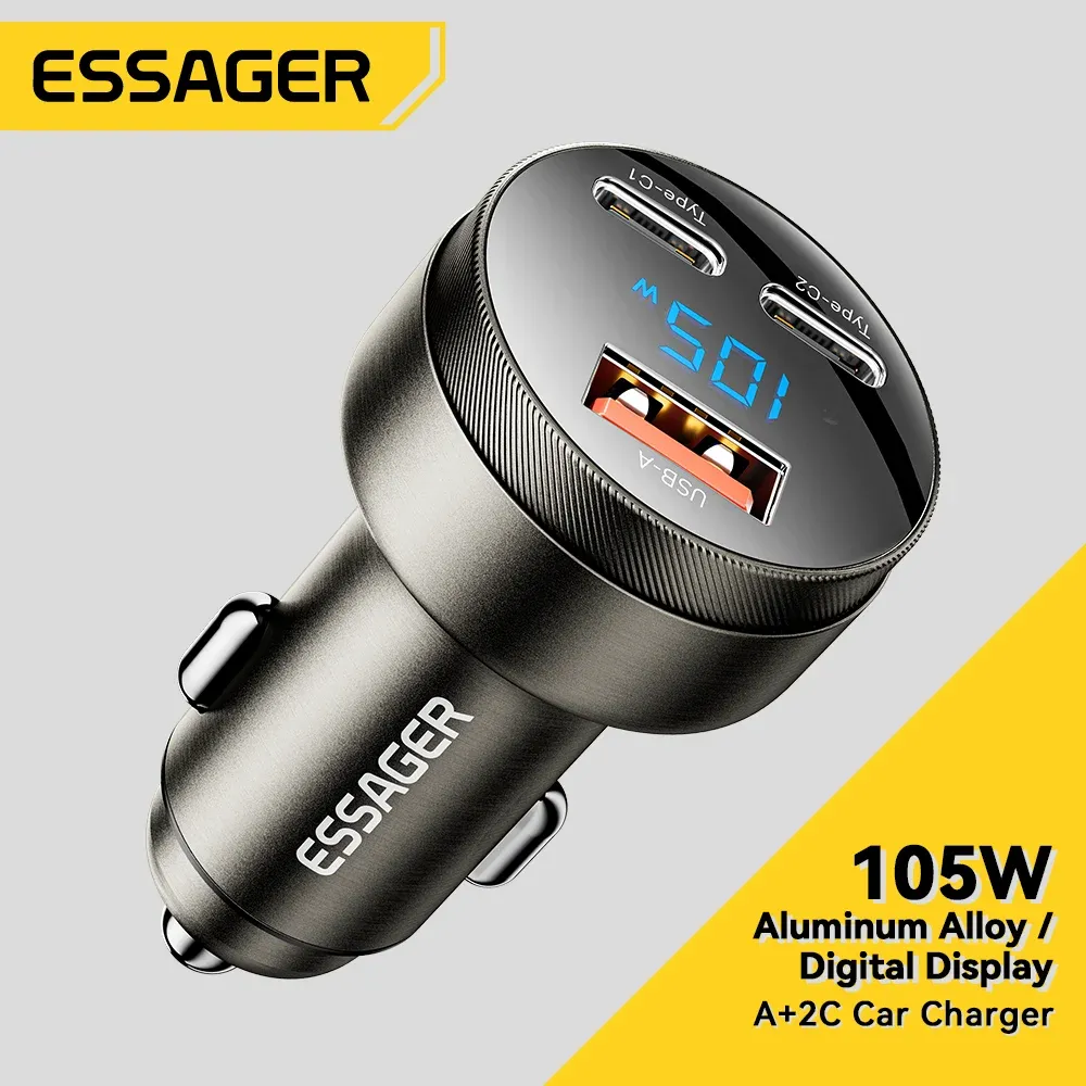 Chargeur de voiture USB-C 105 W Essager, charge rapide PD 3.0, QC 4.0, SCP, PPS, compatible iPhone 15, 14, 13, Samsung, Xiaomi