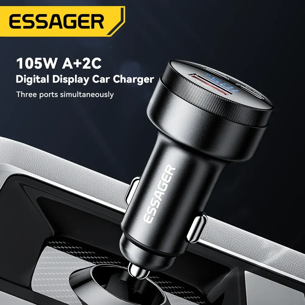 Chargeur de voiture USB-C 105 W Essager, charge rapide PD 3.0, QC 4.0, SCP, PPS, compatible iPhone 15, 14, 13, Samsung, Xiaomi 2