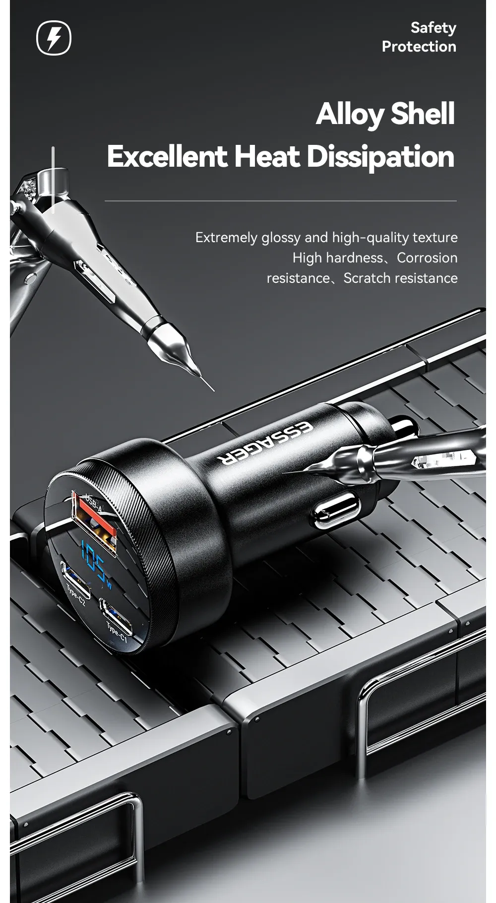 Chargeur de voiture Essager finition aluminium