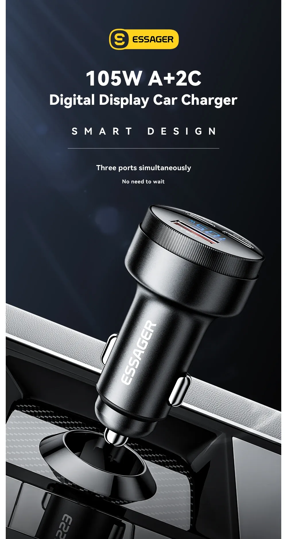 Chargeur de voiture Essager vue principale