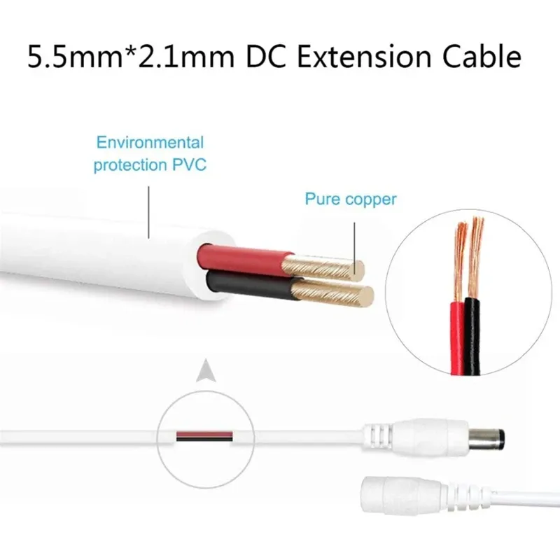 Câble d'extension d'alimentation CC 12 V 5,5 x 2,1 mm pour caméra WiFi, cordon mâle-femelle pour routeur et caméra de vidéosurveillance 6