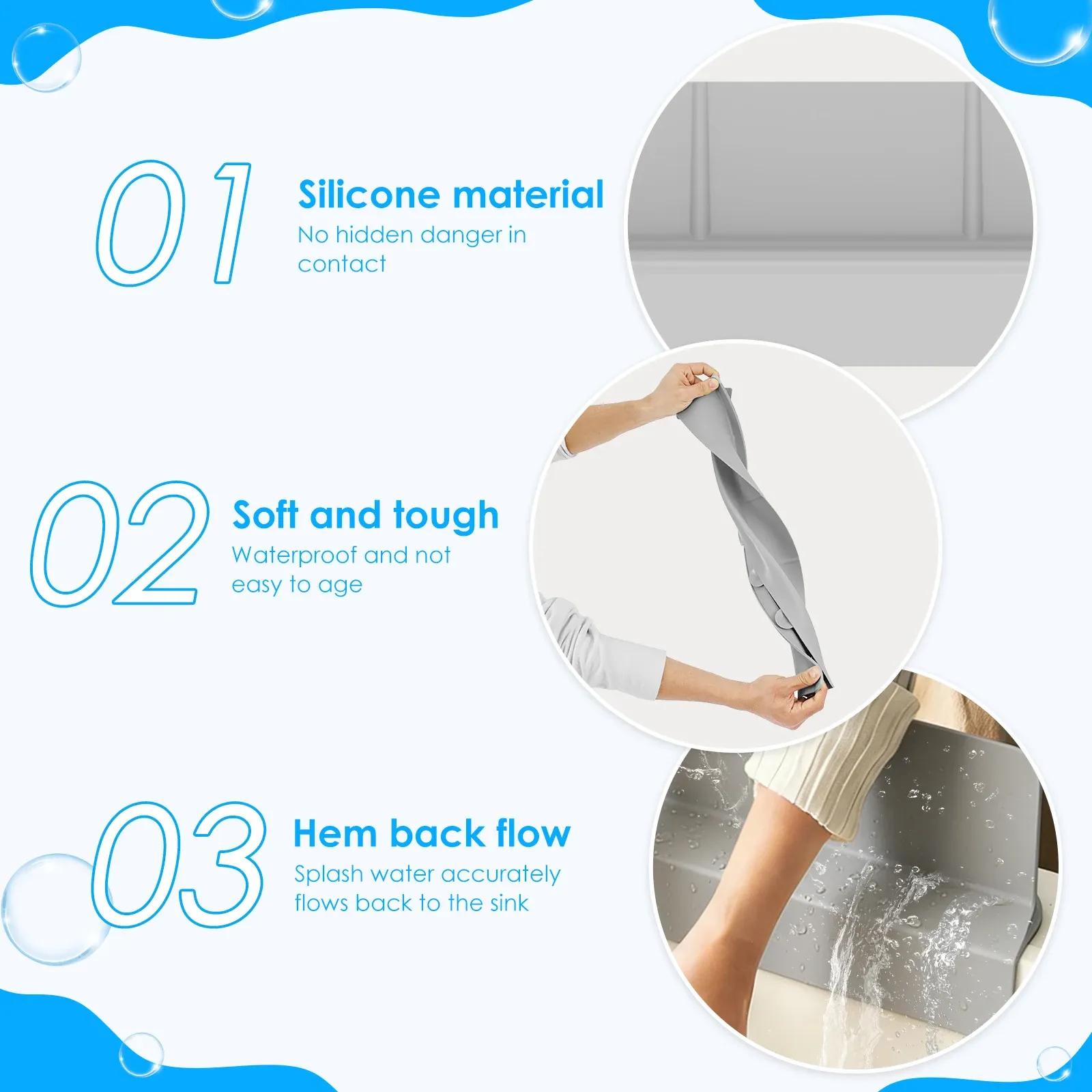Protection anti-éclaboussures en silicone pour évier de cuisine, avec ventouse antidérapante puissante, pour la vaisselle et le robinet 4
