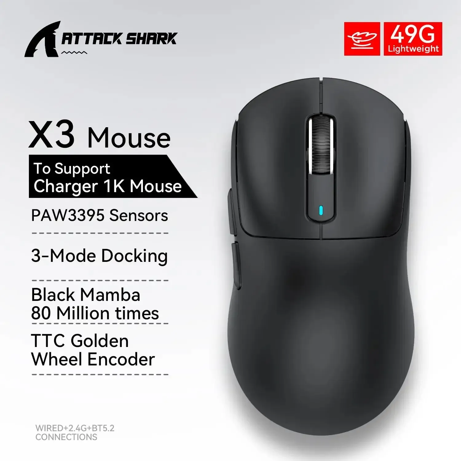 Attack Shark X11 X6 X3 R1 Souris Gaming Sans Fil, RGB, Ergonomique, Ultra-Légère, Tri-Mode, Macro, PAW3395/PAW3311, 26000 DPI 7