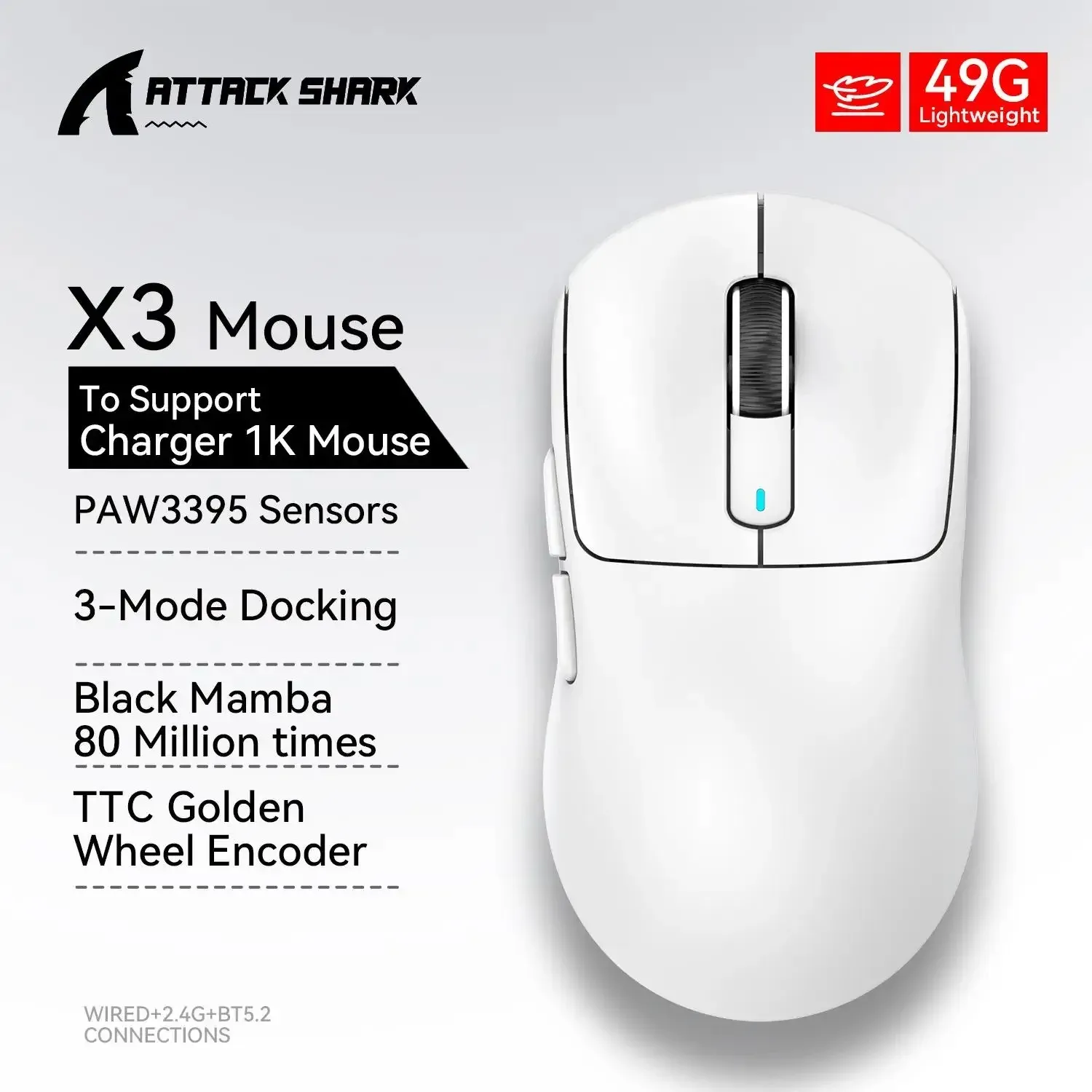 Attack Shark X11 X6 X3 R1 Souris Gaming Sans Fil, RGB, Ergonomique, Ultra-Légère, Tri-Mode, Macro, PAW3395/PAW3311, 26000 DPI 9