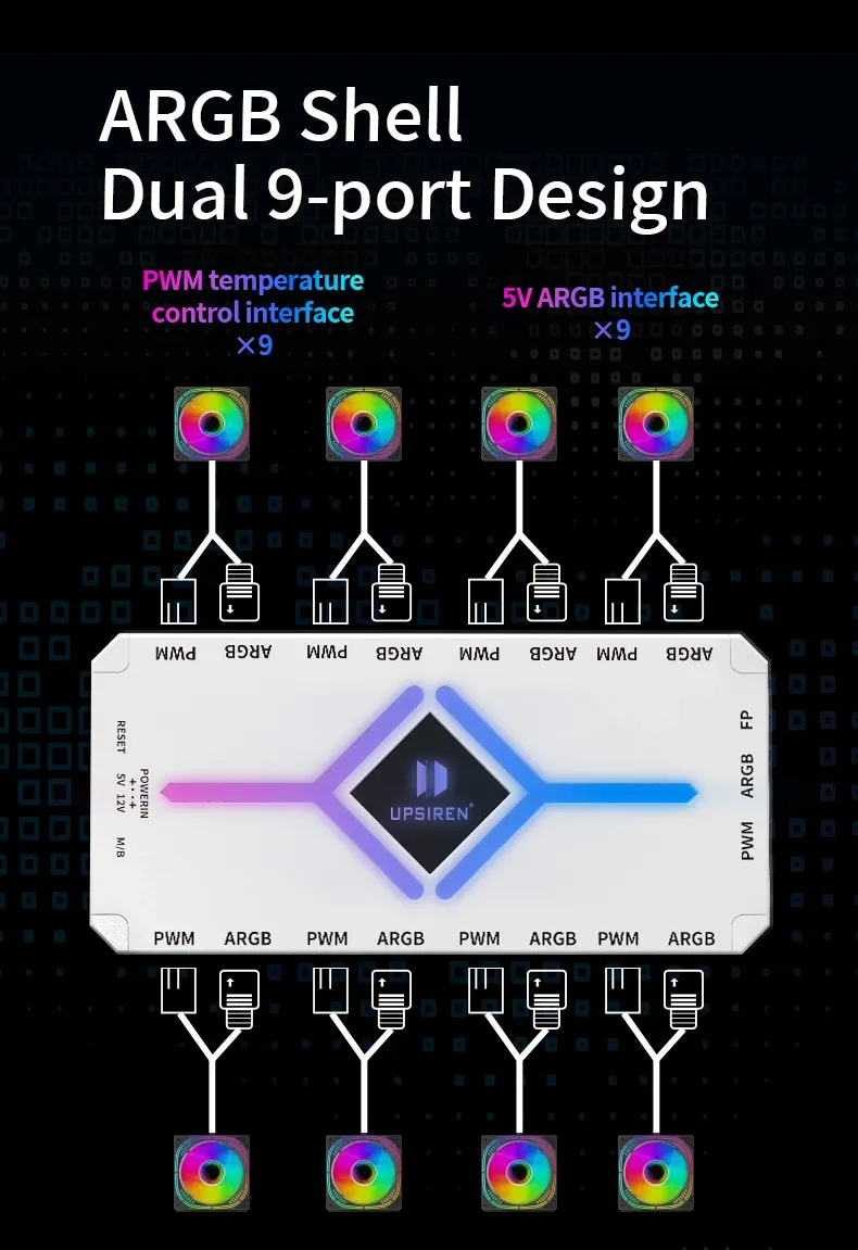 Hub UPSIREN U-H8 en fonctionnement avec éclairage ARGB