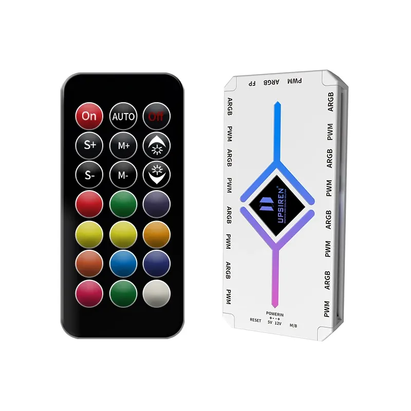 Hub UPSIREN U-H8 5V 3 broches ARGB et 4 broches PWM pour ventilateurs de boîtier d'ordinateur, éclairage d'ambiance synchronisé, conception magnétique, avec télécommande 8