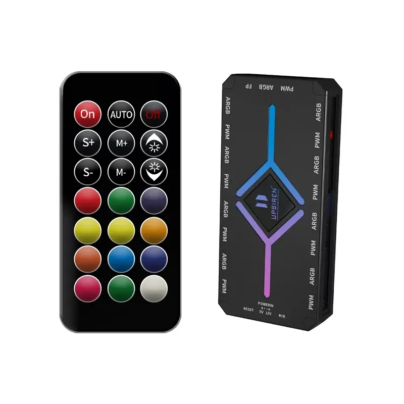 Hub UPSIREN U-H8 5V 3 broches ARGB et 4 broches PWM pour ventilateurs de boîtier d'ordinateur, éclairage d'ambiance synchronisé, conception magnétique, avec télécommande 7