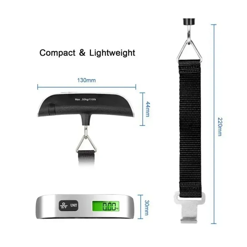 Balance à bagages numérique portable, 0,110 lb / 50 kg, avec écran LCD, mini balance électronique de poche 2