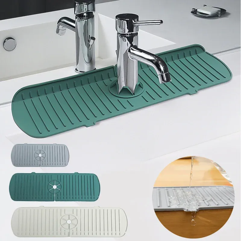 Tapis de robinet en silicone, 1 pièce, motif ondulations d'eau, tapis de drainage pour cuisine et salle de bains, protection anti-éclaboussures pour lavabo et grand évier, protection de comptoir - Image 1