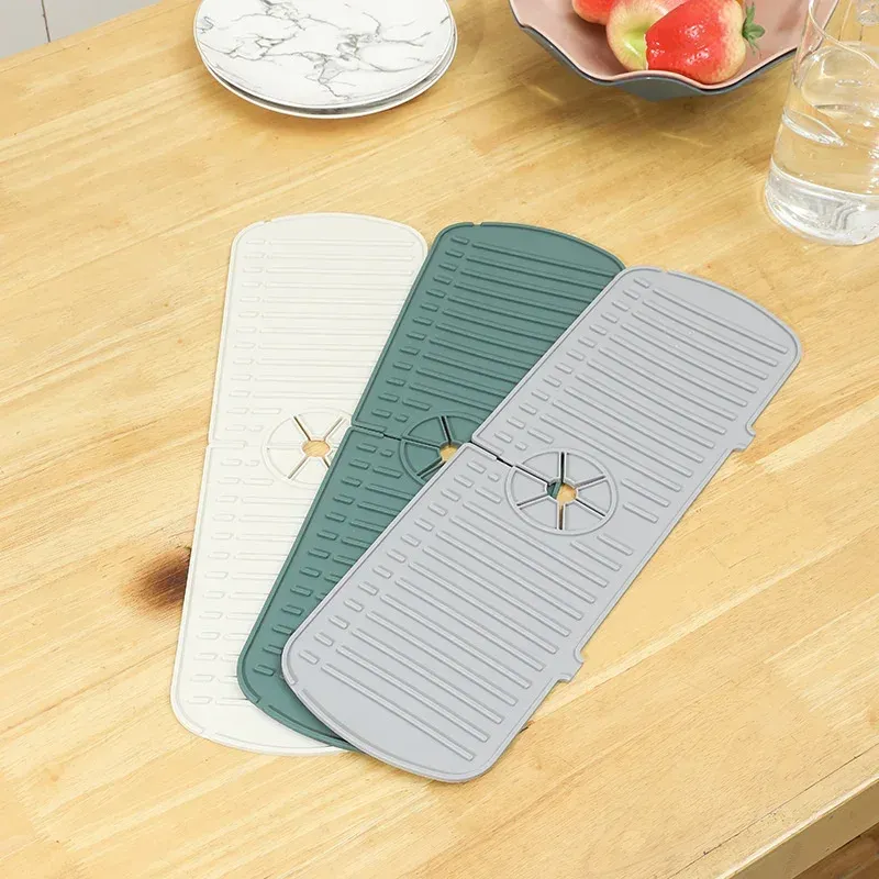 Tapis de robinet en silicone, 1 pièce, motif ondulations d'eau, tapis de drainage pour cuisine et salle de bains, protection anti-éclaboussures pour lavabo et grand évier, protection de comptoir 3