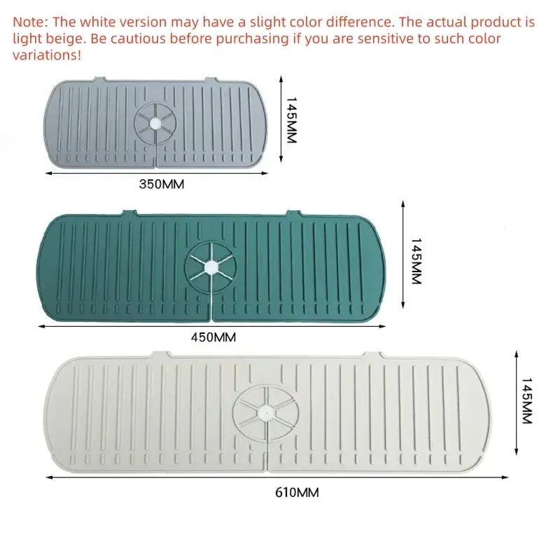 Tapis de robinet en silicone, 1 pièce, motif ondulations d'eau, tapis de drainage pour cuisine et salle de bains, protection anti-éclaboussures pour lavabo et grand évier, protection de comptoir 6