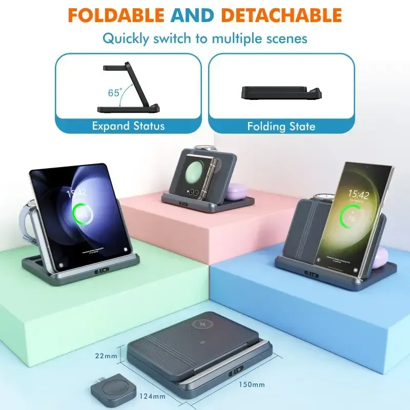 Support de charge sans fil 3 en 1 pour Samsung Z Fold8, Z Flip8, S26, S25, Galaxy Watch Ultra, Buds2, station de charge rapide pliable. 3