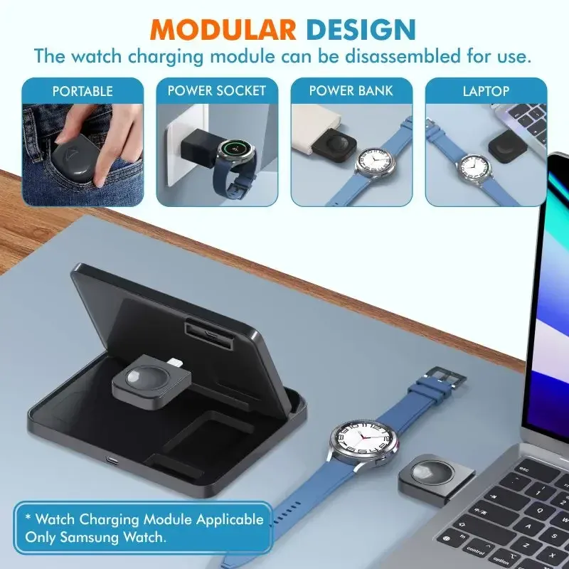 Support de charge sans fil 3 en 1 pour Samsung Z Fold8, Z Flip8, S26, S25, Galaxy Watch Ultra, Buds2, station de charge rapide pliable. 5