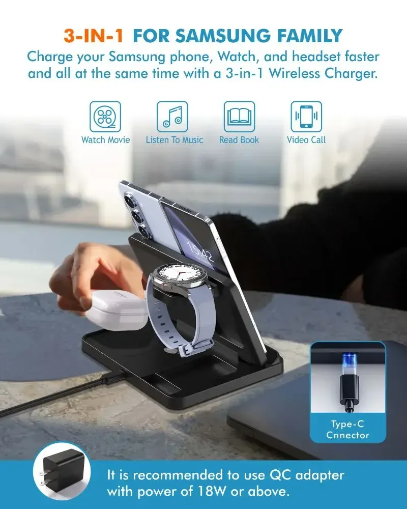 Charge simultanée du téléphone, de la montre et des écouteurs