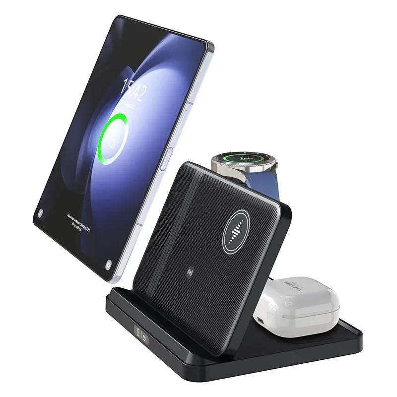 Support de charge sans fil 3 en 1 pour Samsung Z Fold8, Z Flip8, S26, S25, Galaxy Watch Ultra, Buds2, station de charge rapide pliable. 7
