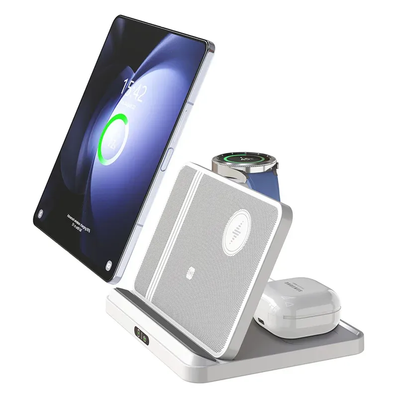 Support de charge sans fil 3 en 1 pour Samsung Z Fold8, Z Flip8, S26, S25, Galaxy Watch Ultra, Buds2, station de charge rapide pliable. 8