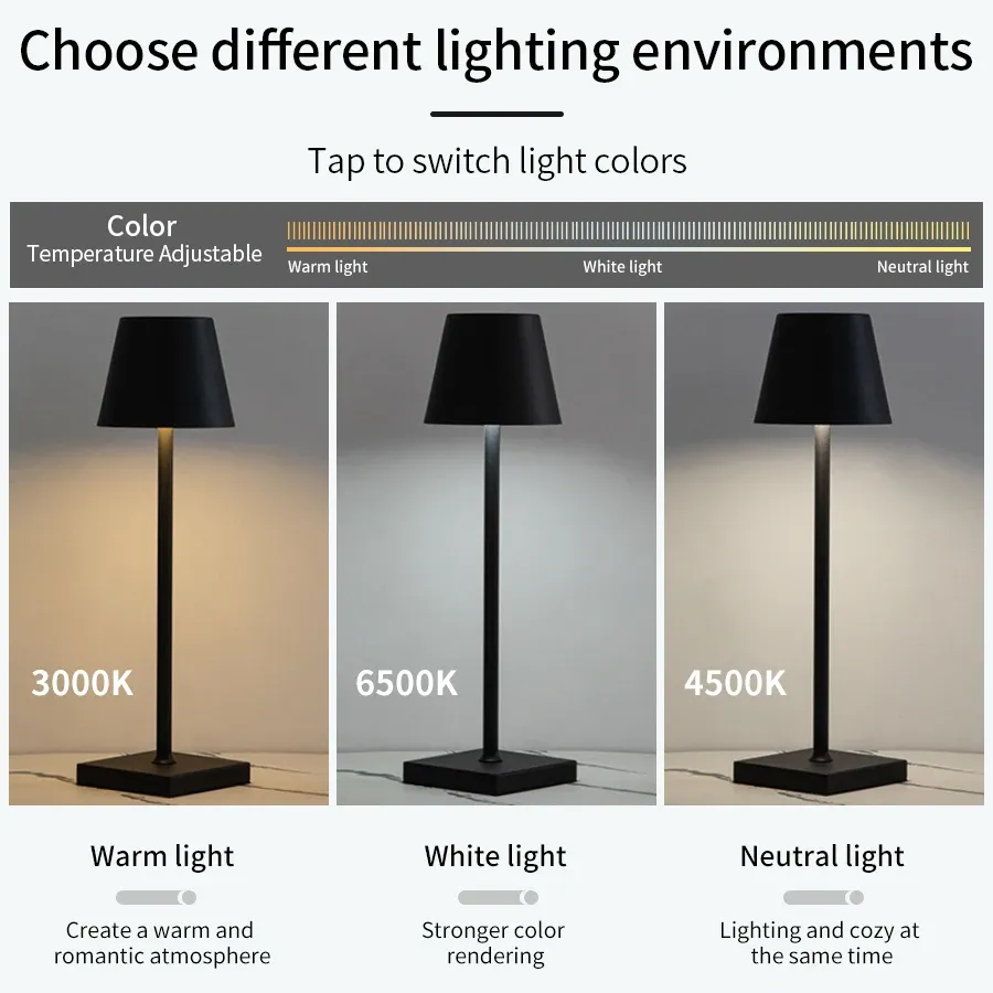 Lampe LED de table rechargeable tactile, éclairage d'ambiance décoratif à 3 intensités réglables, idéale pour bar et club 4
