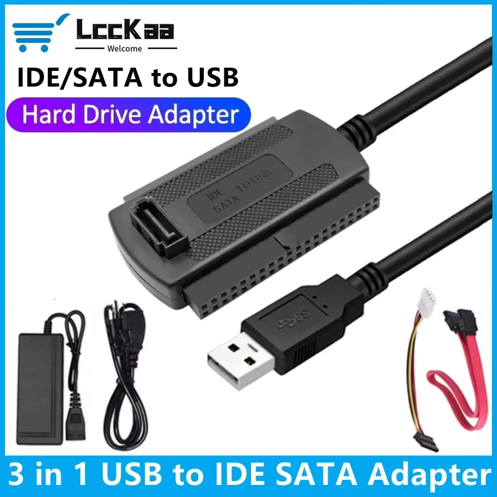 Câble adaptateur USB 3.0 vers IDE/SATA 3 en 1 avec alimentation secteur pour disque dur SSD et HDD 2,5 et 3,5 pouces, compatible Windows et Mac