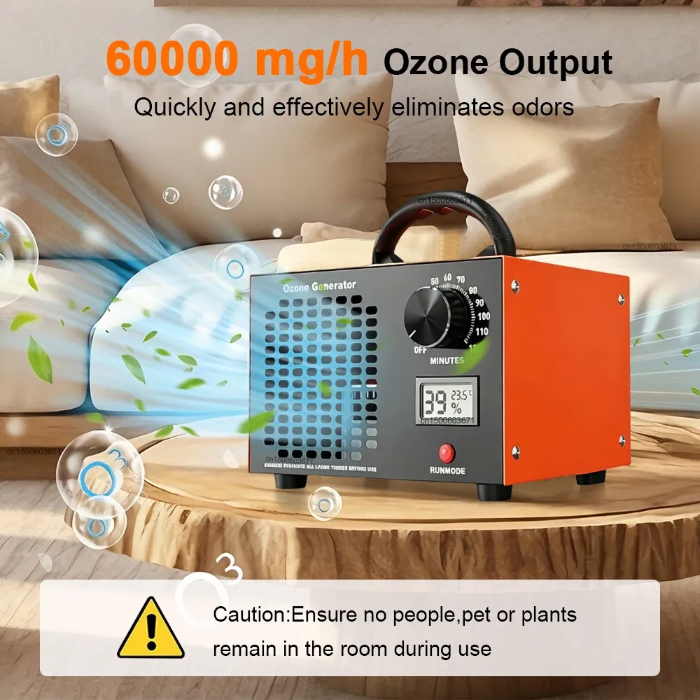 Générateur d'ozone portable 60 g/h, purificateur d'air domestique éliminant les odeurs et le formaldéhyde, pour garages, cuisines et chambres d'animaux 2