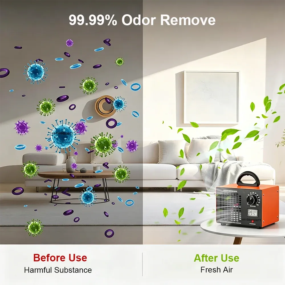 Générateur d'ozone portable 60 g/h, purificateur d'air domestique éliminant les odeurs et le formaldéhyde, pour garages, cuisines et chambres d'animaux 3