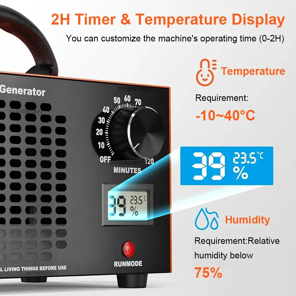 Générateur d'ozone portable 60 g/h, purificateur d'air domestique éliminant les odeurs et le formaldéhyde, pour garages, cuisines et chambres d'animaux 4