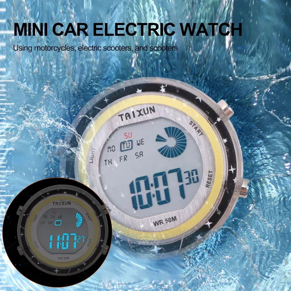 Horloge numérique étanche pour moto, voiture, bateau et vélo, à coller sur tableau de bord
