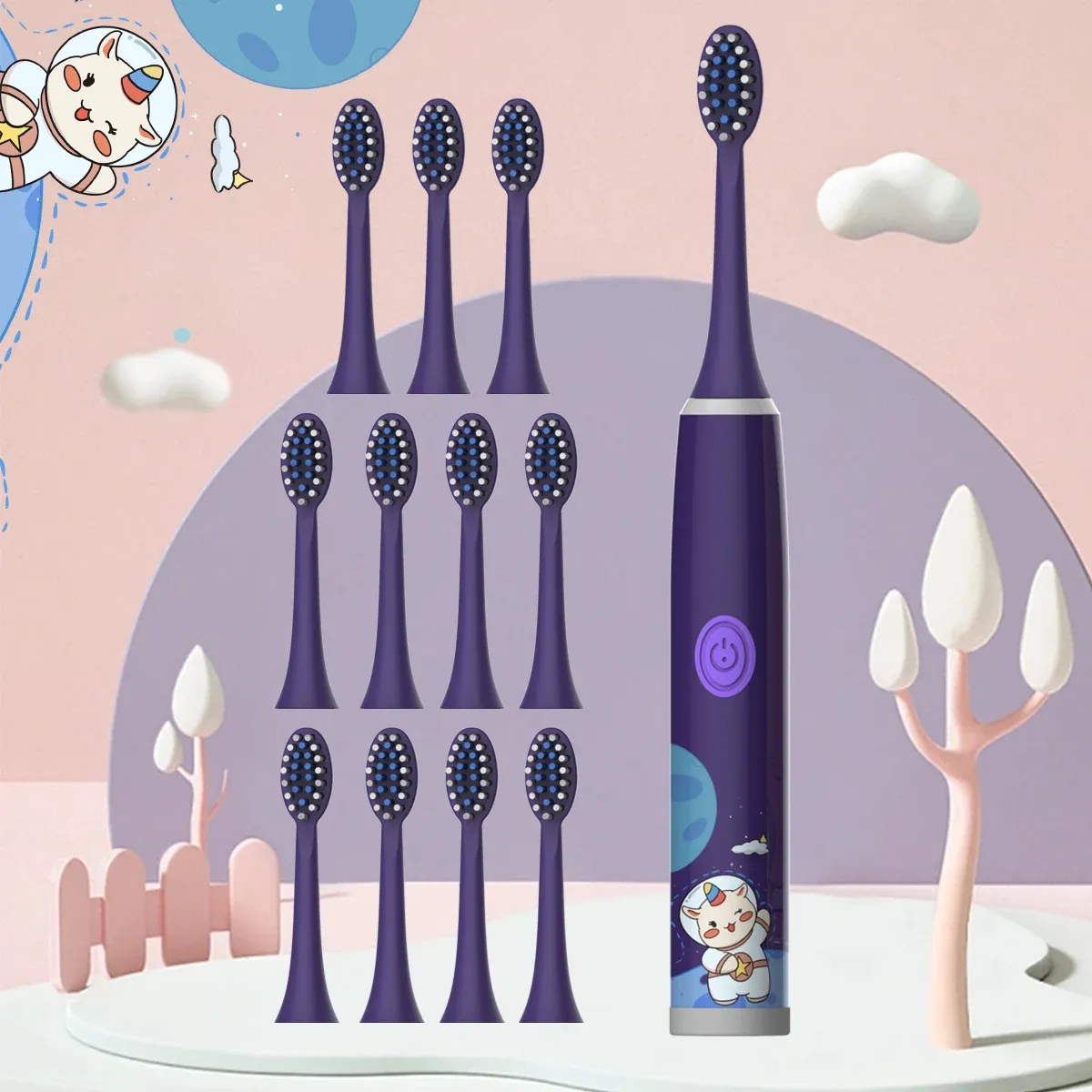 Brosse à dents électrique pour enfants série Cartoon Space, poils souples, batterie non incluse 3