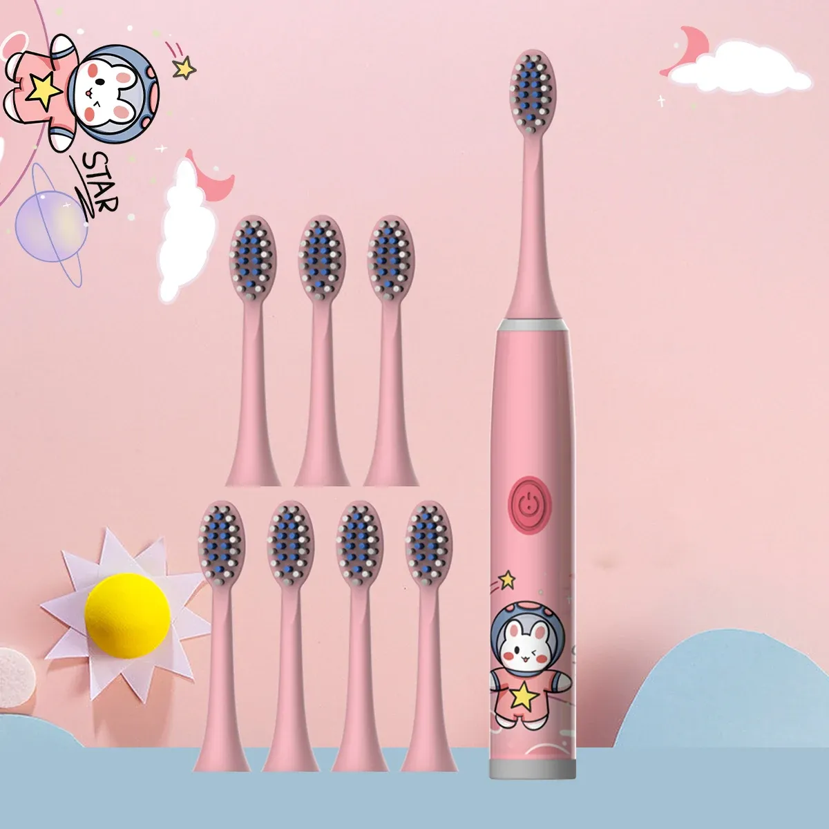Brosse à dents électrique pour enfants série Cartoon Space, poils souples, batterie non incluse 18