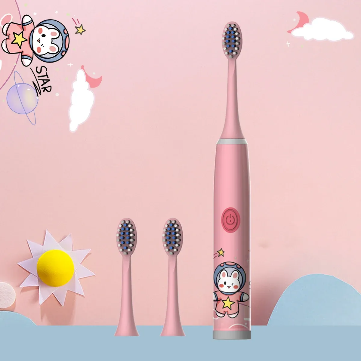 Brosse à dents électrique pour enfants série Cartoon Space, poils souples, batterie non incluse 12
