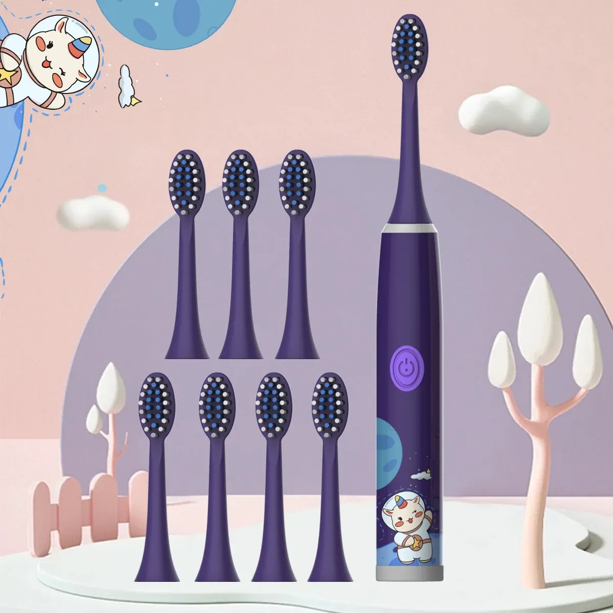 Brosse à dents électrique pour enfants série Cartoon Space, poils souples, batterie non incluse 19