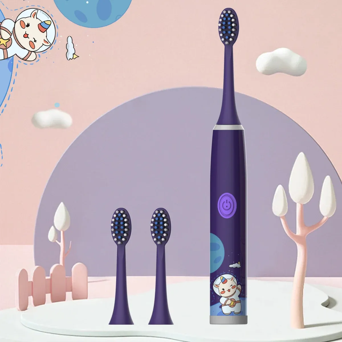 Brosse à dents électrique pour enfants série Cartoon Space, poils souples, batterie non incluse 13