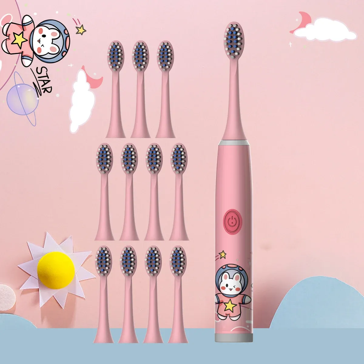 Brosse à dents électrique pour enfants série Cartoon Space, poils souples, batterie non incluse 20