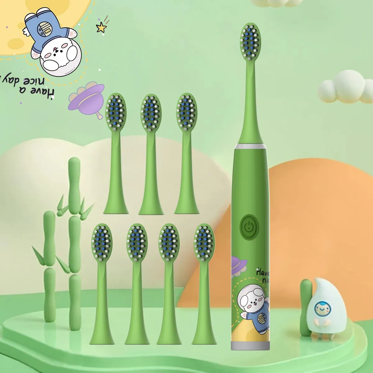 Brosse à dents électrique pour enfants série Cartoon Space, poils souples, batterie non incluse 17