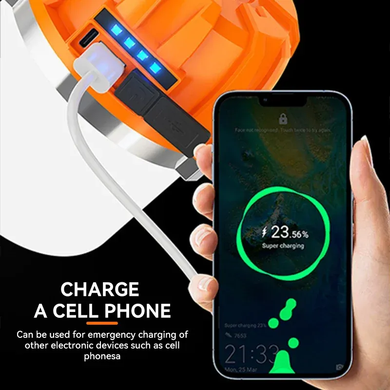 Lanterne de camping LED 500 W rechargeable par USB avec affichage de puissance, lampe portable et lumière de secours pour la pêche en plein air 4